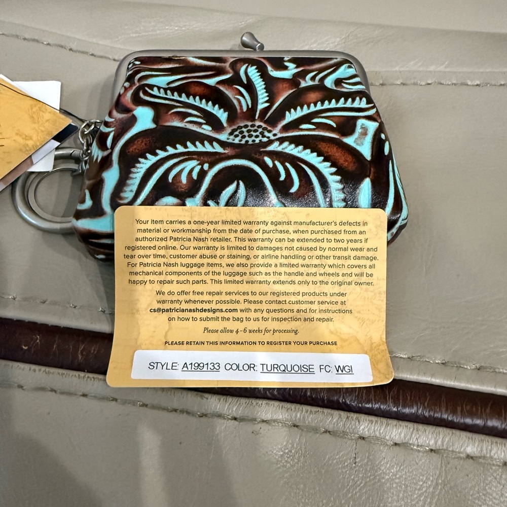 Patricia Nash Turquoise and Brown Clutch
